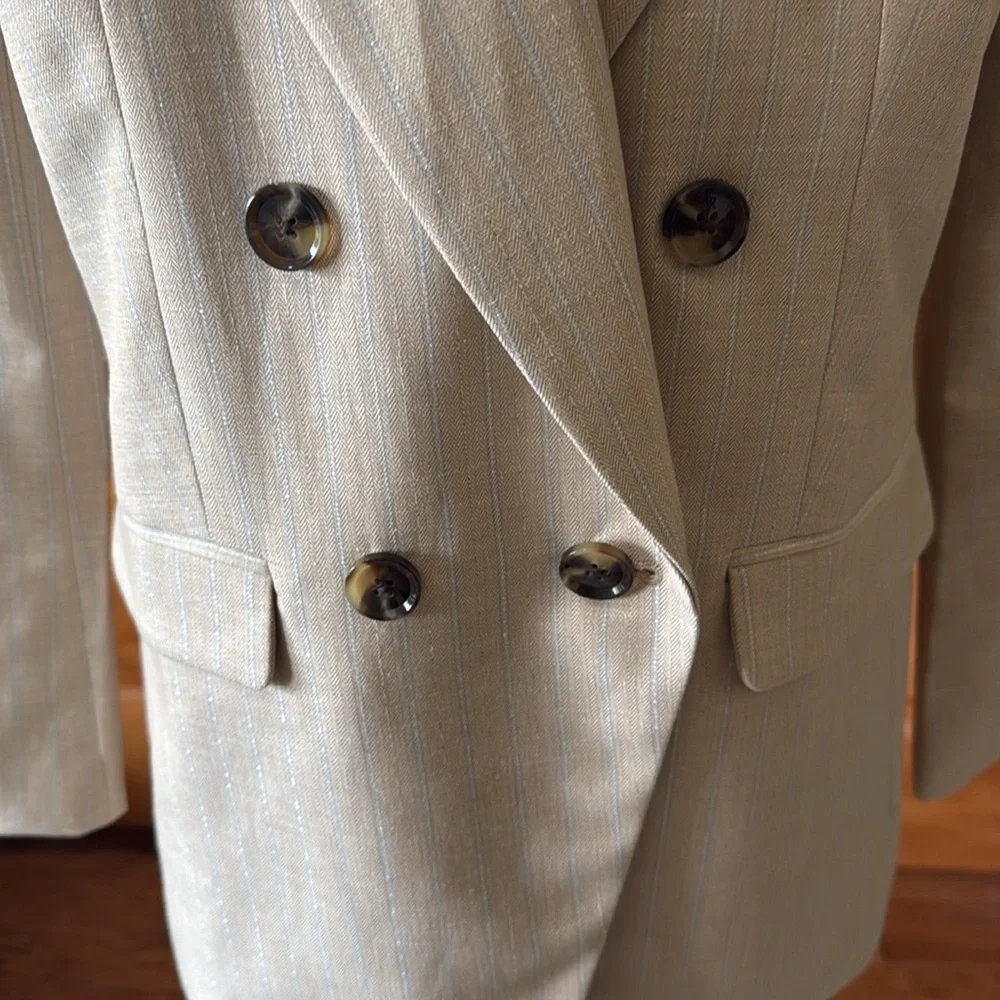 Banana Republic double breasted blazer NWT size 10. Silver and blue stripes. - Picture 2 of 6